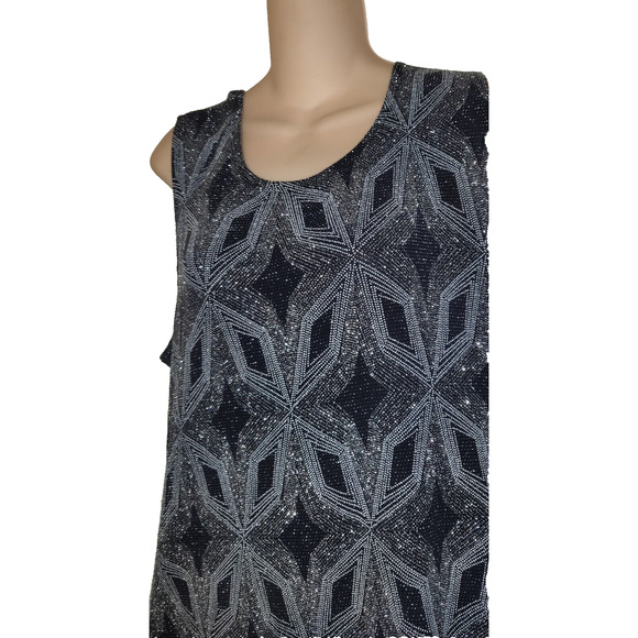 Onyx Nite Sparkly Evening Tank Top BLACK & SILVER Sleeveless Rhinestones SIZE XL - Picture 4 of 13